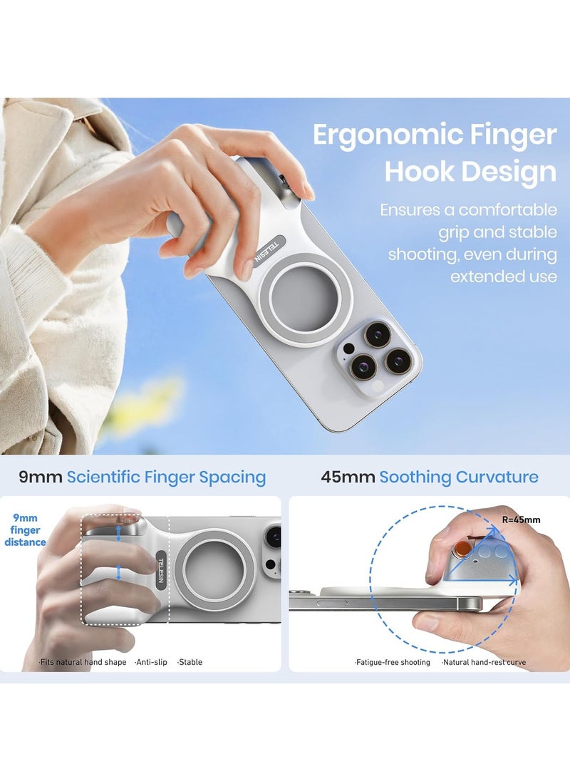 TELESIN - Fun Shot Magnetic Phone Camera DSLR Style Shutter Grip for iPhone & Android with Detachable Wireless Shutter Button - MFI Certified - 1/4" Screw - Comfort Ergonomic Camera Grip Handle Holder - Image 1