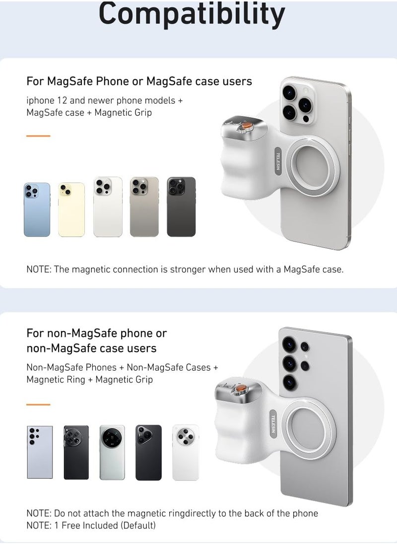 TELESIN - Fun Shot Magnetic Phone Camera DSLR Style Shutter Grip for iPhone & Android with Detachable Wireless Shutter Button - MFI Certified - 1/4" Screw - Comfort Ergonomic Camera Grip Handle Holder - Image 1