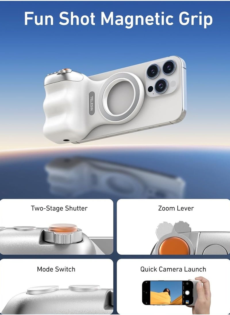 TELESIN - Fun Shot Magnetic Phone Camera DSLR Style Shutter Grip for iPhone & Android with Detachable Wireless Shutter Button - MFI Certified - 1/4" Screw - Comfort Ergonomic Camera Grip Handle Holder - Image 1