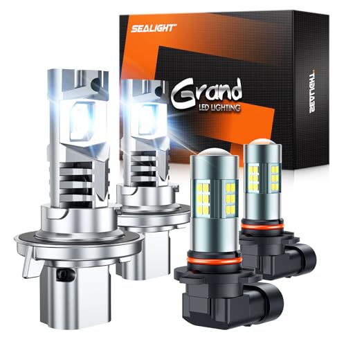 SEALIGHT F1 H13 H10 Light Bulbs Combo 60000LM 6500K UltraBrigh 11 Design 9008 H13 Bulbs and 9145 H10 LED Fog Light Bulbs for F150 20042014 Quick Install Plug and Play Pack of 4 - Image 1