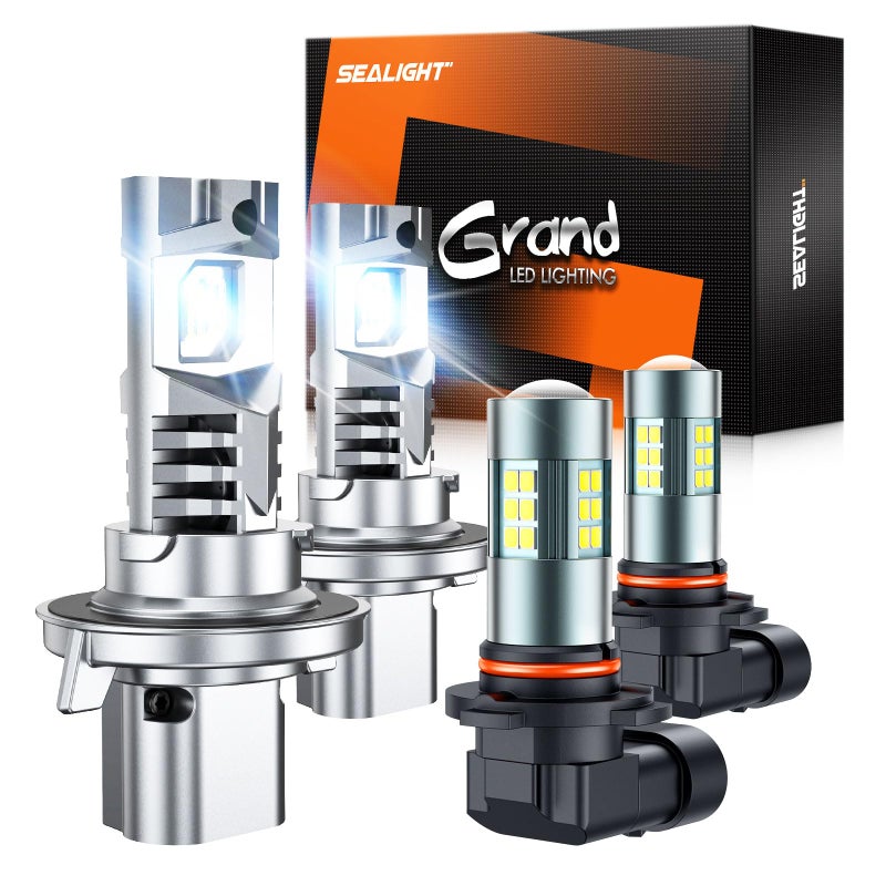 SEALIGHT F1 H13 H10 Light Bulbs Combo 60000LM 6500K UltraBrigh 11 Design 9008 H13 Bulbs and 9145 H10 LED Fog Light Bulbs for F150 20042014 Quick Install Plug and Play Pack of 4 - Image 2