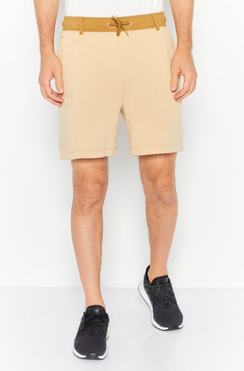 ESPRIT Men Drawstring Solid Basic Shorts, Beige - Image 1