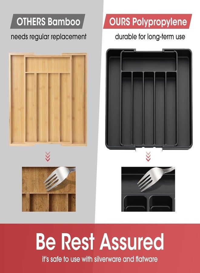 WONDERSPROUT Silverware Organizer - Expandable Kitchen Drawer Organizer, Utensil Organizer, Cutlery Drawer Organizer for Knives and Forks, Multipurpose Kitchen and Storage Organizers, Large, Black - Image 3