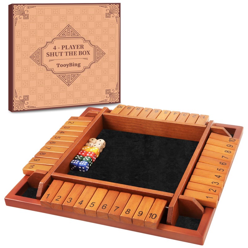 TooyBing Upgraded 14 Players Shut The Box Dice Game Wooden Board Table Family Game for Kids and Adults with 12 Dice Classic Tabletop Math Game for Pub Classroom Party Gift for Christmas Birthday - Image 4