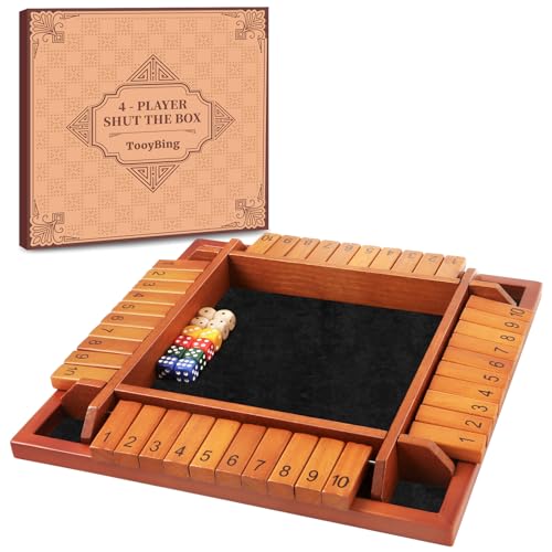 TooyBing Upgraded 14 Players Shut The Box Dice Game Wooden Board Table Family Game for Kids and Adults with 12 Dice Classic Tabletop Math Game for Pub Classroom Party Gift for Christmas Birthday - Image 1