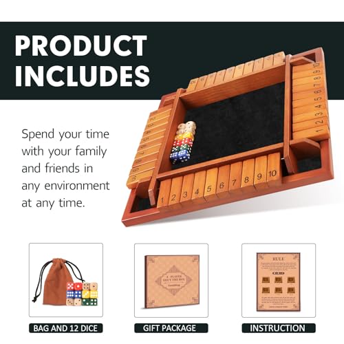 TooyBing Upgraded 14 Players Shut The Box Dice Game Wooden Board Table Family Game for Kids and Adults with 12 Dice Classic Tabletop Math Game for Pub Classroom Party Gift for Christmas Birthday - Image 5