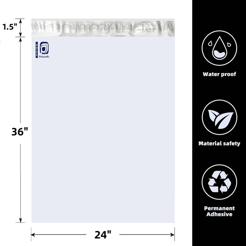 POLYSELLS 5 قطع 24 × 36 بوصة أكياس بولي سوداء مغلفات شحن، إغلاق لاصق قوي، مقاوم للماء، ومقاوم للتمزق، حقائب بريدية للملابس والكتب والإكسسوارات - Image 2