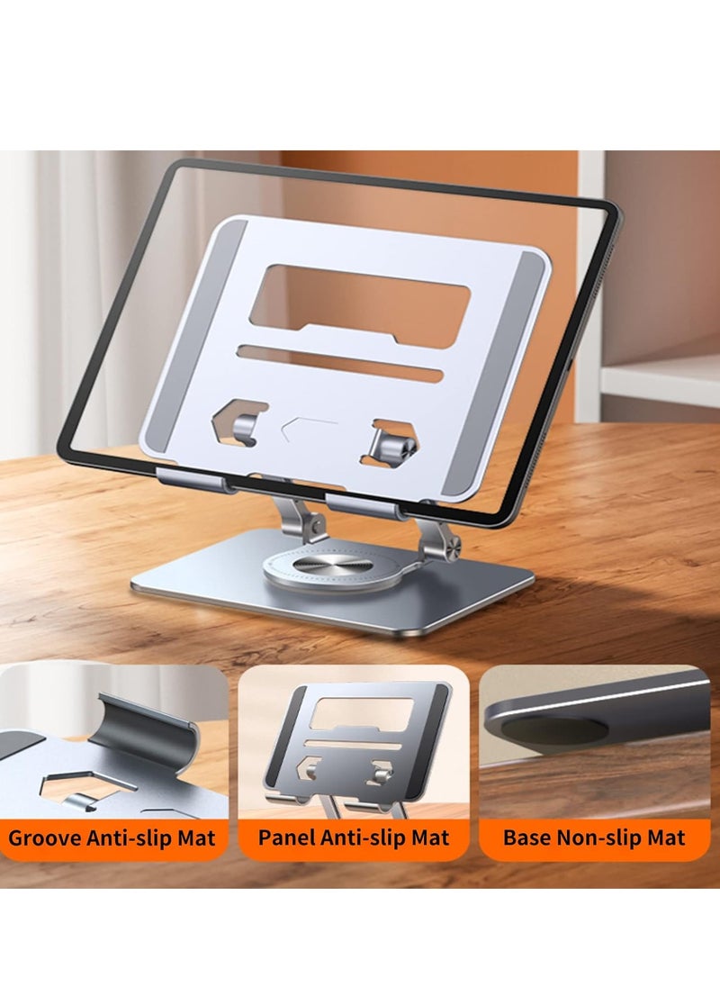 Multi-Angle Rotating Foldable Desktop Tablet and Mobile Holder with Dual Support Bar Height Adjustable Aluminum Alloy, Dark Grey