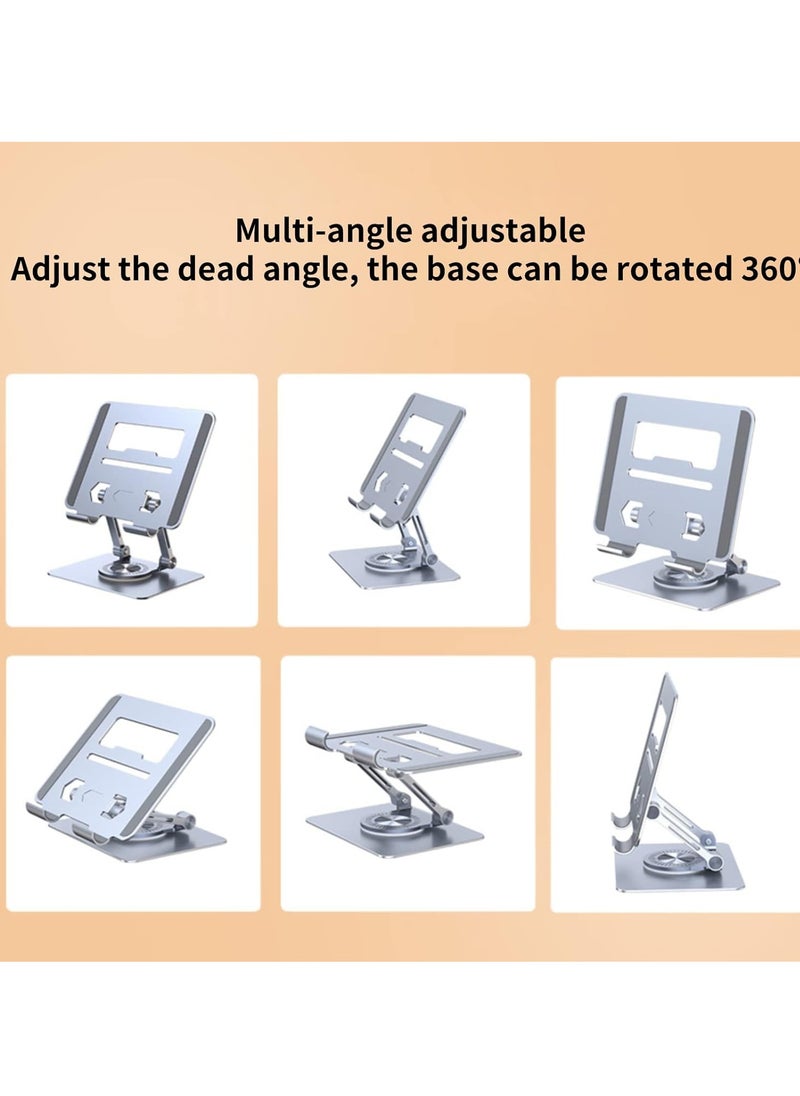 Multi-Angle Rotating Foldable Desktop Tablet and Mobile Holder with Dual Support Bar Height Adjustable Aluminum Alloy, Dark Grey