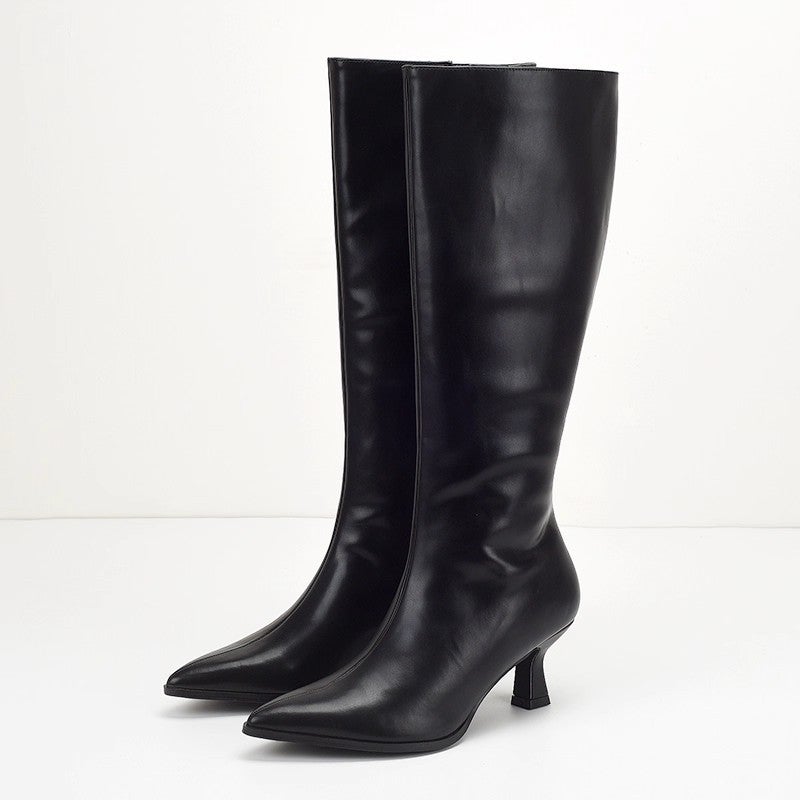 Women's PU Leather Pointed Toe High Heel Knee High Boots - Image 4