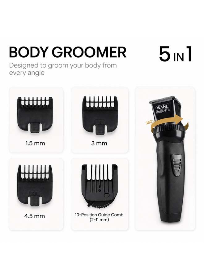 WAHL Manscaper 360 Body Groomer for Men, 360° Rotating Blade Head-12 Adjustable Angles, Self-Sharpening Stainless-Steel Blades, Rechargeable Cordless Trimmer-80-Minute Runtime, 2-Year Warranty,3030817 - Image 2