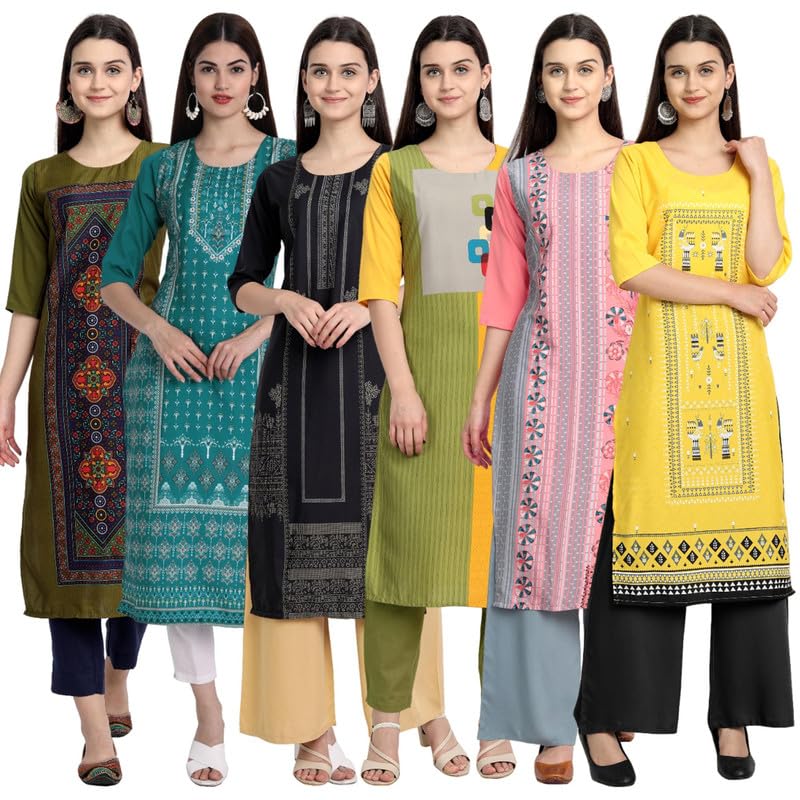 Tee Projekt Printed Crepe Kurti for Women ll Vibrant Colour Kurti (Pack of 6) - Image 1