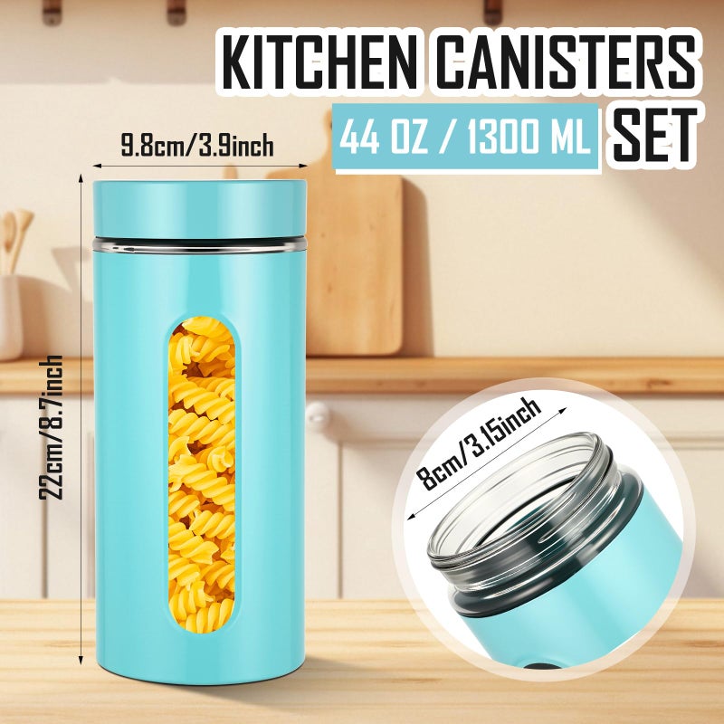 Mimorou 3 Pcs Stainless Steel Canister Set with Glass Windows Visible Storage Jars Silver Kitchen Canister Set for Pasta Flour Oat Sugar Container, Kitchen Tools, Housewarming Gifts(Turquoise,44 oz) - Image 2