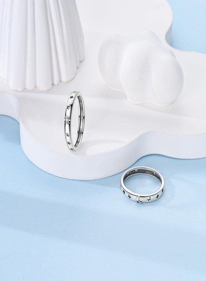 Parmuz 925 Sterling Silver Rings for Woman Dainty Stackable CZ Star Moon Cross Eternity Engagement Bands Ring for Her, 7, Sterling Silver, Cubic Zirconia - Image 3