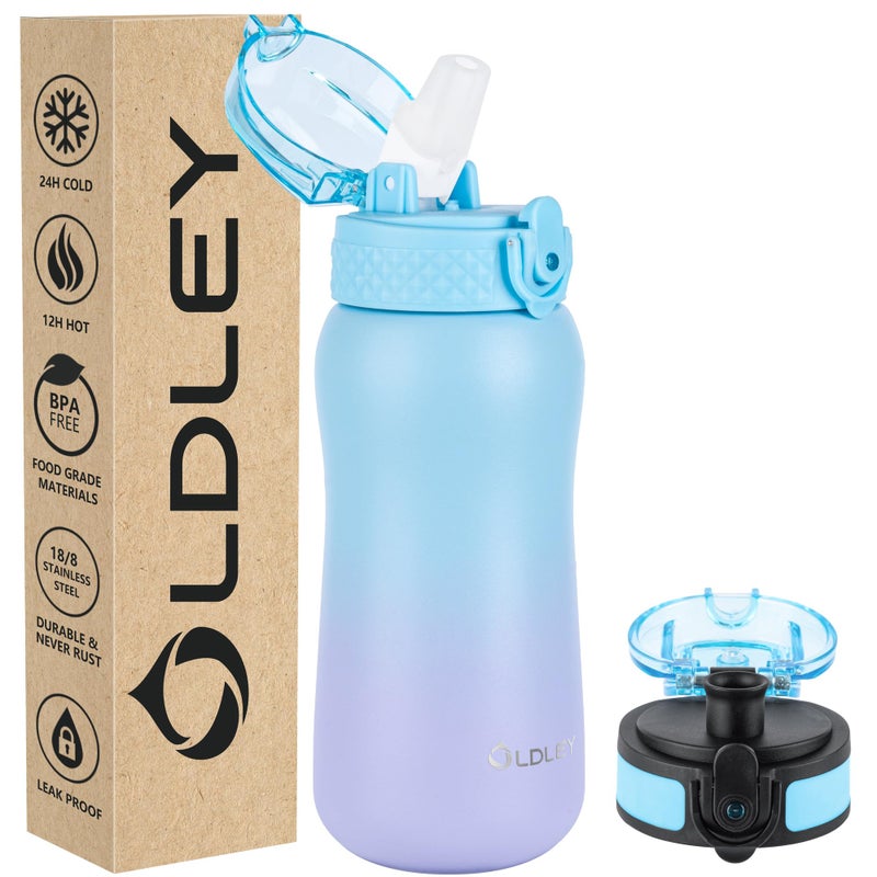 OLDLEY Insulated Kids Water Bottle 12oz Stainless Steel Double Wall Vacuum LeakProof School Travel Ombre Bluepurple
