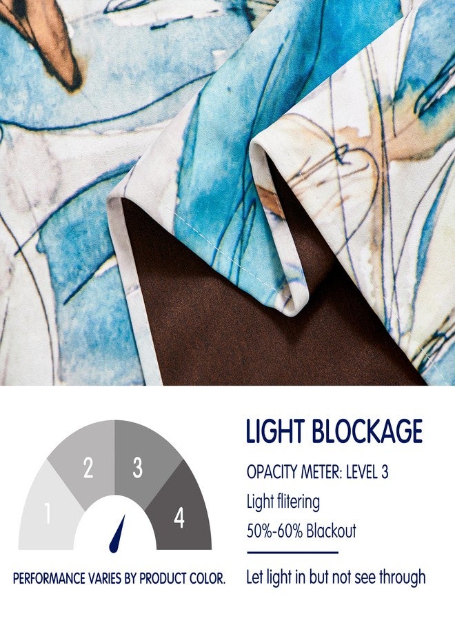 SUBRTEX Light Flitering Curtains 52Wx108L, Room Darkening Vibrant Floral Drapes, 50% Blackout, Semi Sheer Boho Farmhouse Curtains for Living Room, Blue - Image 2