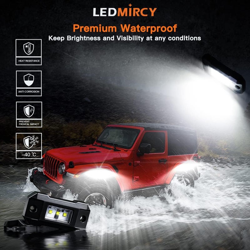 LEDMIRCY أضواء LEDMIRCY LED الصخرية البيضاء R4 12 قطعة لشاحنات الطرق الوعرة UTV SUV RZR ATV تحتية عالية الطاقة مسار أضواء بيضاء نقية تحت الهيكل مقاومة للماء السيارات القوارب - Image 3