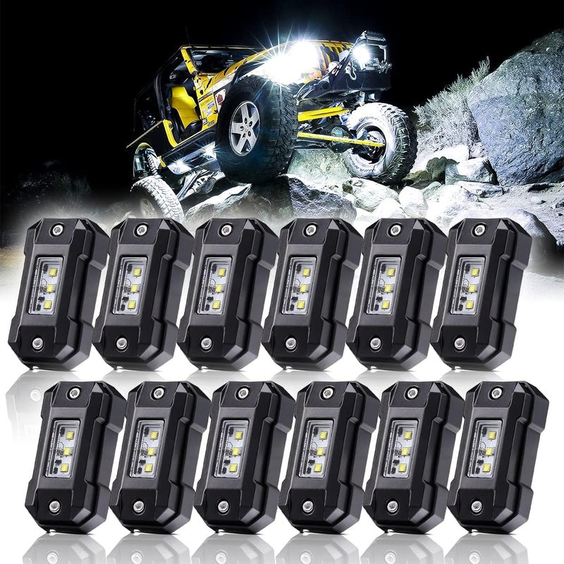 LEDMIRCY أضواء LEDMIRCY LED الصخرية البيضاء R4 12 قطعة لشاحنات الطرق الوعرة UTV SUV RZR ATV تحتية عالية الطاقة مسار أضواء بيضاء نقية تحت الهيكل مقاومة للماء السيارات القوارب - Image 1