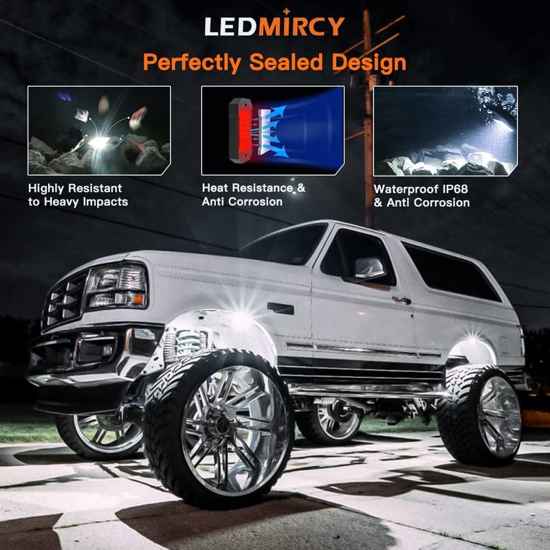 LEDMIRCY أضواء LEDMIRCY LED الصخرية البيضاء R4 12 قطعة لشاحنات الطرق الوعرة UTV SUV RZR ATV تحتية عالية الطاقة مسار أضواء بيضاء نقية تحت الهيكل مقاومة للماء السيارات القوارب - Image 2