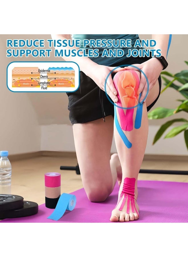 DIOTTI 4 Rolls Waterproof Latex Free Kinesiology Tape, Sports Recovery Tape for Muscle Support and Pain Relief (5cm x 5m x 4Rolls) - Image 5