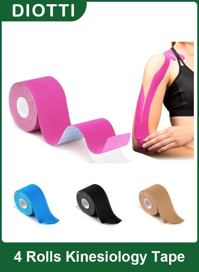 DIOTTI 4 Rolls Waterproof Latex Free Kinesiology Tape, Sports Recovery Tape for Muscle Support and Pain Relief (5cm x 5m x 4Rolls) - Image 1