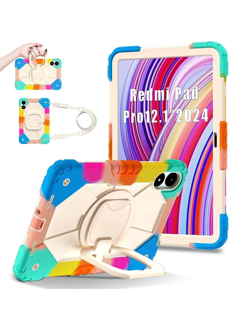 general Case Compatible with Xiaomi Redmi Pad Pro 12.1 inch Case, Full-Body Rugged Shockproof Protective Shell, 360° Swivel Stand Handle Cover with Shoulder Strap - Image 1