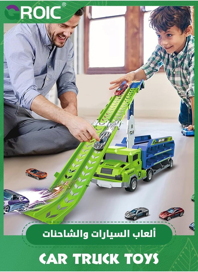 GROIC Racing Car Track Truck Toy,Car Truck Toys,Car Carrier Truck Toys for Kids,Foldable Car Track Sets with 2.8-Ft Race Track and 6 Die-Cast Race Cars, Transport Carrier Trucks  - Image 5