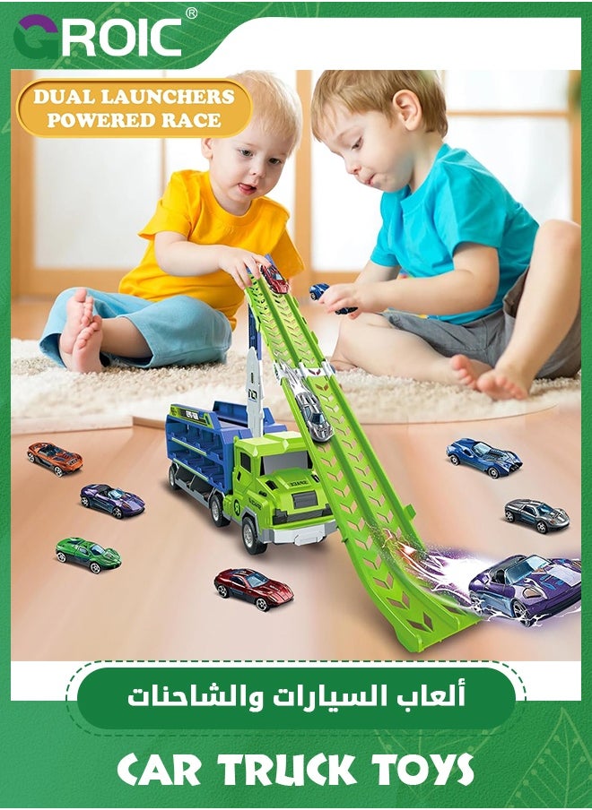 GROIC Racing Car Track Truck Toy,Car Truck Toys,Car Carrier Truck Toys for Kids,Foldable Car Track Sets with 2.8-Ft Race Track and 6 Die-Cast Race Cars, Transport Carrier Trucks  - Image 4