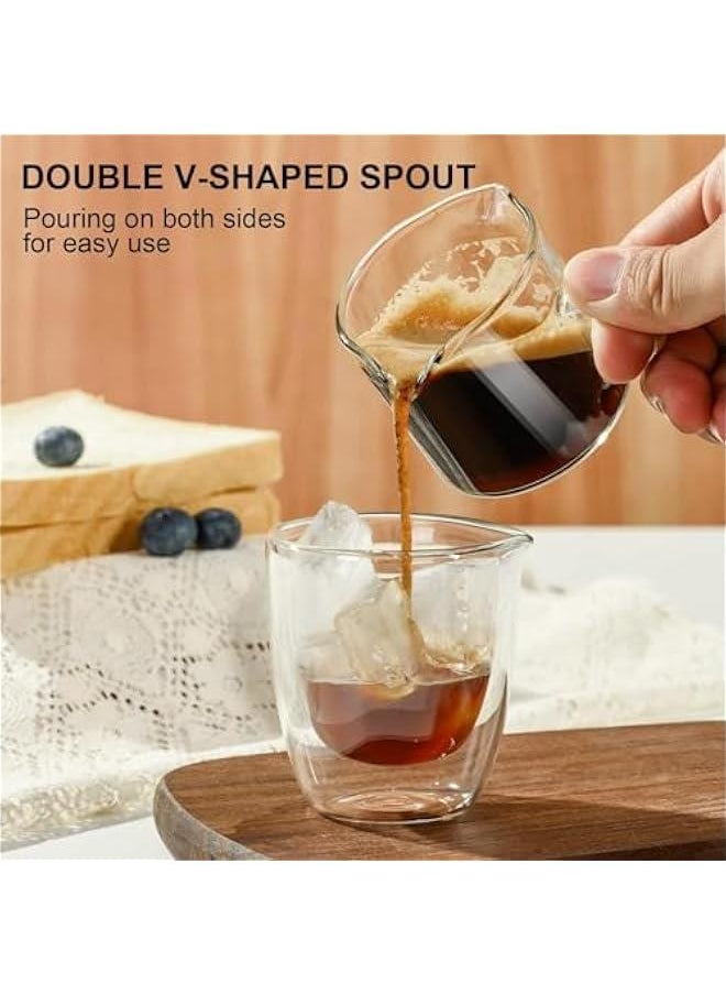 Espresso Cup with Handle set of 2, Double Spout Glass Measuring Cup with Dual Scale, Espresso Shot Glass with V-Shaped Mouth, Clear Glass Milk Frothing Pitcher, Espresso Accessories