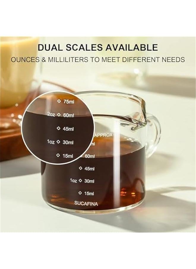 Espresso Cup with Handle set of 2, Double Spout Glass Measuring Cup with Dual Scale, Espresso Shot Glass with V-Shaped Mouth, Clear Glass Milk Frothing Pitcher, Espresso Accessories