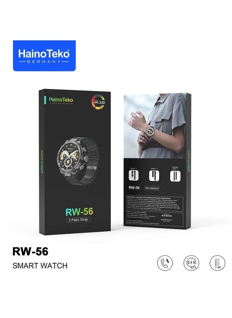 Haino Teko RW56 AMOLED Display Smart Watch – 1.3-Inch Round Touchscreen, Wireless Charger, 3 Interchangeable Straps, Fitness Tracker with Heart Rate Monitor, Sleep & Step Counter, Notifications, Sport Modes & More – Sleek, Durable & Stylish for Men and Boys (Black) - Image 4