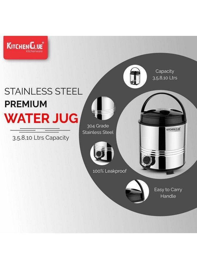 KITCHEN CLUE Stainless Steel PU Insulated Travel Water Jug 8 Liters I Cool Drinking Water Dispenser for Office Home Kitchen I Silver Black (8000 ML) - Image 3