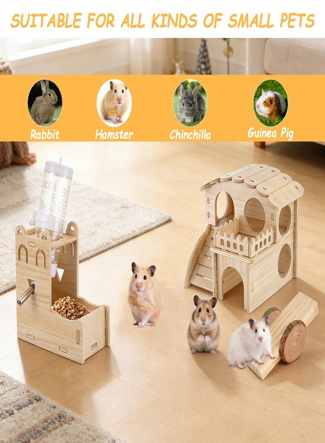 Foxtell Hamster Toys Complete Set - Noiseless Silent Exercise Wheel, Maze Wood House, Stand, Chew Toys & Water Bottle Cage Accessories for Hamster, Rat, Mice Small Animal Habitat - Image 5