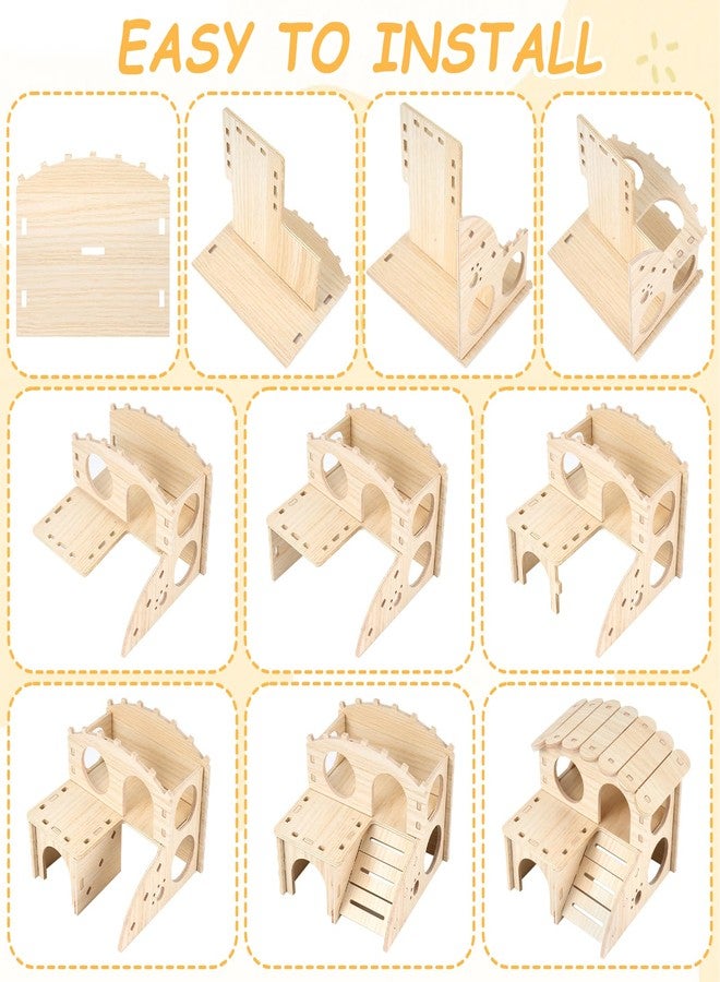Foxtell Hamster Toys Complete Set - Noiseless Silent Exercise Wheel, Maze Wood House, Stand, Chew Toys & Water Bottle Cage Accessories for Hamster, Rat, Mice Small Animal Habitat - Image 4