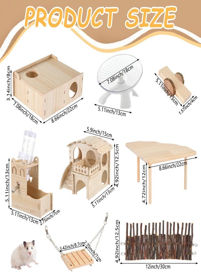Foxtell Hamster Toys Complete Set - Noiseless Silent Exercise Wheel, Maze Wood House, Stand, Chew Toys & Water Bottle Cage Accessories for Hamster, Rat, Mice Small Animal Habitat - Image 2