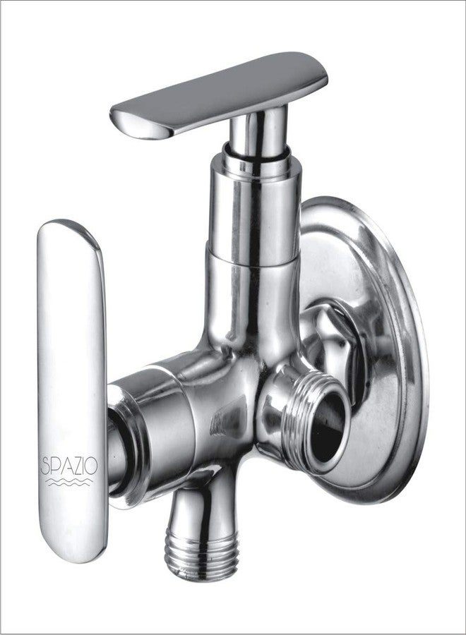 SPAZIO Mirage Brass Two Way Angle Valve Bathroom Faucets Taps and Faucet Angular Stop Cock Wash Basin for Geyser Tap, Chrome Plated - Image 1