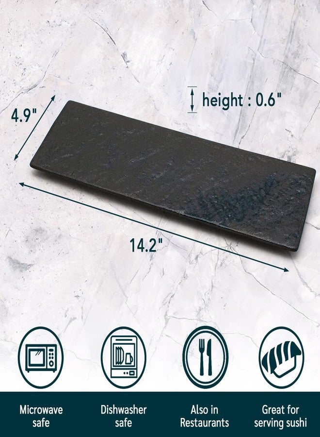 TIKUSAN Serving Platters Sushi Plate Set of 2 Rectangle Plates Made in Japan Ceramic Plates for Dinner Party Restaurant for Appetizer Meat Dessert (Black) - Image 3