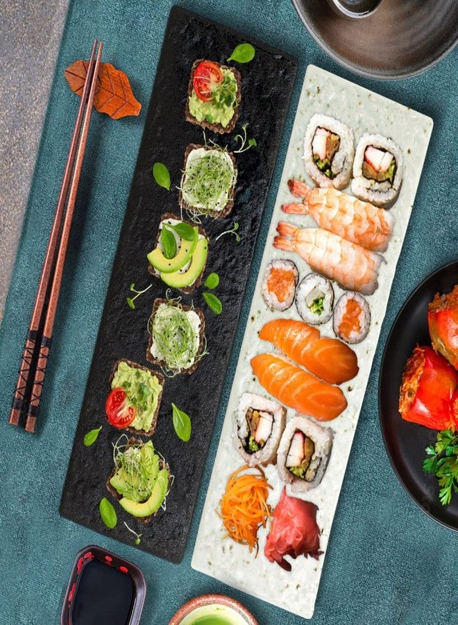 TIKUSAN Serving Platters Sushi Plate Set of 2 Rectangle Plates Made in Japan Ceramic Plates for Dinner Party Restaurant for Appetizer Meat Dessert (Black) - Image 2