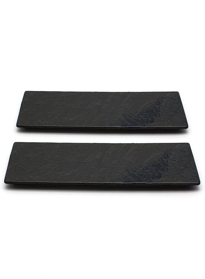 TIKUSAN Serving Platters Sushi Plate Set of 2 Rectangle Plates Made in Japan Ceramic Plates for Dinner Party Restaurant for Appetizer Meat Dessert (Black) - Image 1