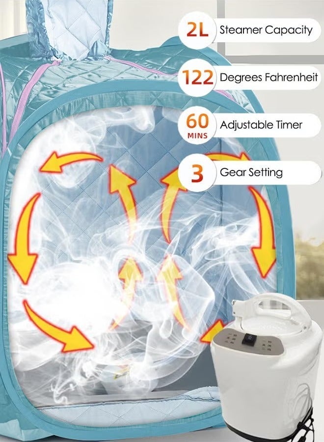 عربست محمولة البخار الساونا 2L 1000W مولد البخار مع 3 عدل التروس خفيفة الوزن البخار الساونا للمنزل سبا خيمة الساونا الشخصية القابلة للطي لفقدان الوزن التخلص من السموم الاسترخاء، الأزرق - Image 3