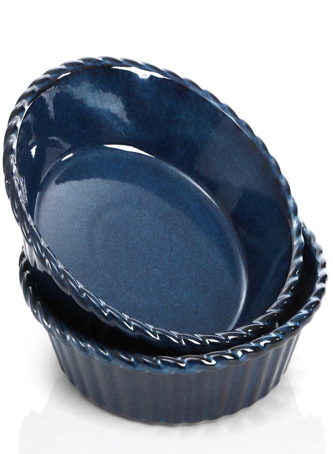 Peohud 2 Pack Ceramic Pie Pans, 10 Inch Deep Fluted Pie Plate, 54 Ounce Round Baking Dish for Quiche, Apple Pecan Pie, Pot Pie, Blue - Image 1