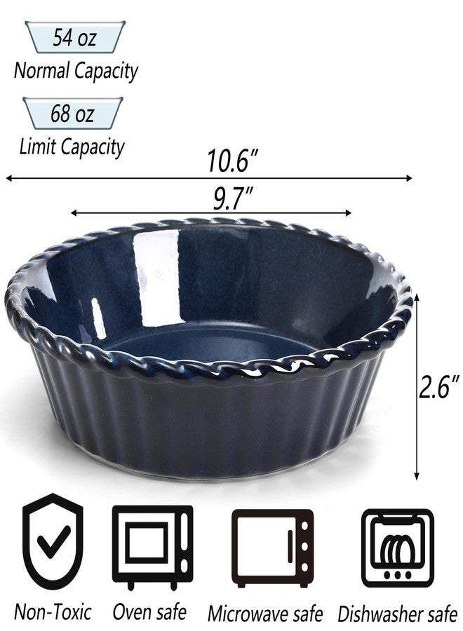 Peohud 2 Pack Ceramic Pie Pans, 10 Inch Deep Fluted Pie Plate, 54 Ounce Round Baking Dish for Quiche, Apple Pecan Pie, Pot Pie, Blue - Image 2