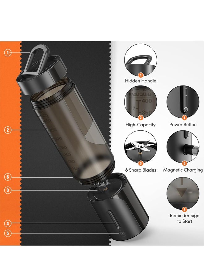 Zeemey - Portable Blender, Owaylon Personal Size Blender for Shakes and Smoothies with 6 Ultra Sharp Blades, 16 Oz Mini Blender USB Rechargeable Magnetic for Travel/Picnic/Office/Gym(Black) - Image 1