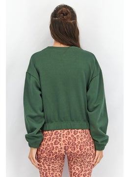 Adidas Women Sportswear Fit Solid Long Sleeve Outdoor Sweatshirts, Dark Green  - Image 2