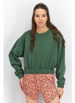 Adidas Women Sportswear Fit Solid Long Sleeve Outdoor Sweatshirts, Dark Green  - Image 1