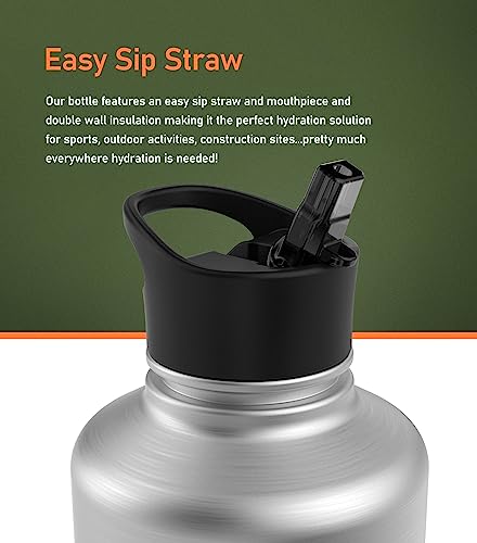 RANGLAND Filtered Half Gallon Water Bottle with Straw Lid - Large Insulated Bottle with Filter System, Includes Carrier Bag with Padded Shoulder Strap, 64oz (Stainless Steel) - Image 3