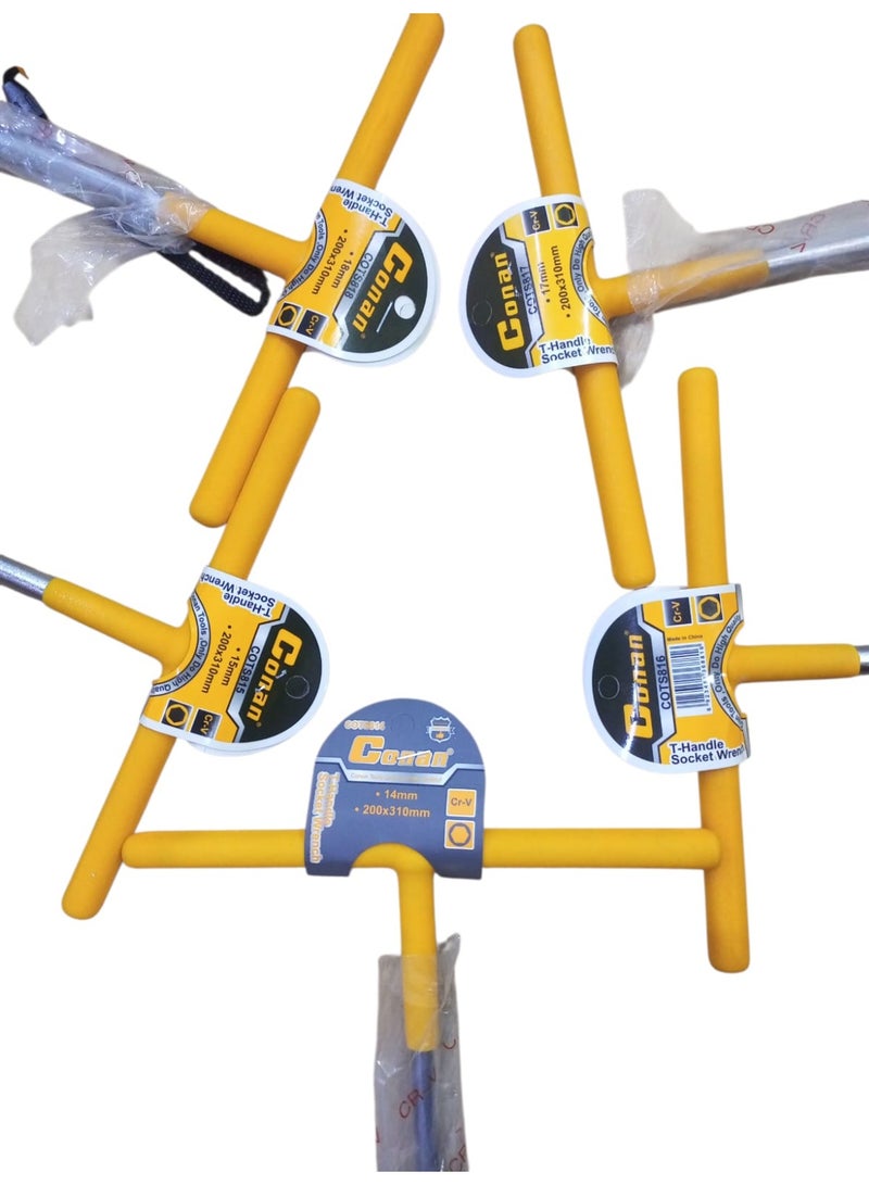 CONAN T-Handle Socket Wrench Set – 5 Pcs (14 mm / 15 mm / 16 mm / 17 mm / 18 mm) – Size 200×310 mm – Heavy-Duty Cr-V Steel – Non-Slip Coated Handle – Professional Workshop & Maintenance Design – Models COT5814 / COT5815 / COT5816 / COT5817 / COT5818 - Image 3