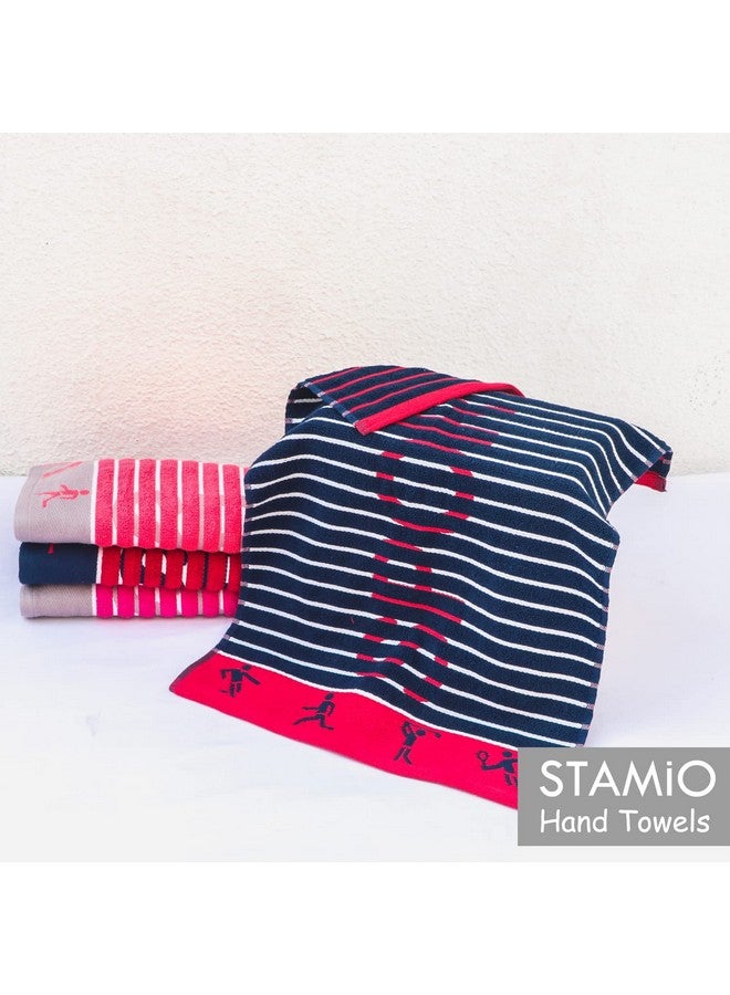 STAMIO Cotton 450 GSM Hand Towel Set of 4, 40 X 60 Cm Sports, Gym & Workout | Soft, Absorbent, Quick Dry, Full Size Large Towels | Sport Jacquard Border, Multicolor - Image 3