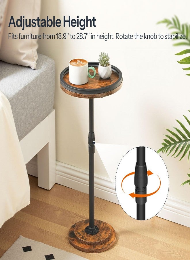 HOOBRO Drink Table Height Adjustable, Small Coffee Martini Table with Stable Accent Base, Round Pedestal Side Table for Small Spaces in Living Room, Bedroom, Sofa Couch, Rustic Brown BF268BZ01 - Image 3