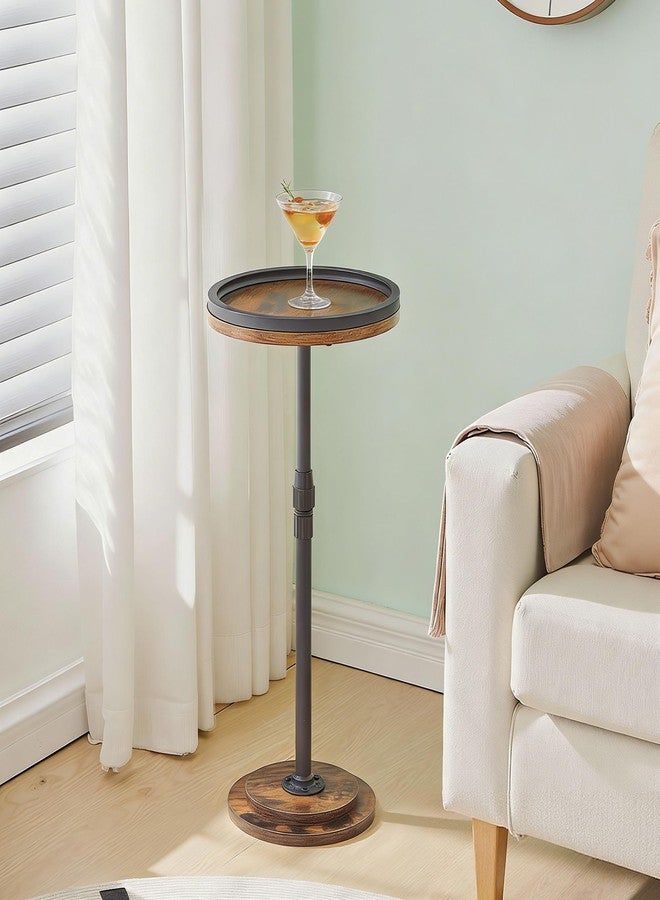 HOOBRO Drink Table Height Adjustable, Small Coffee Martini Table with Stable Accent Base, Round Pedestal Side Table for Small Spaces in Living Room, Bedroom, Sofa Couch, Rustic Brown BF268BZ01 - Image 5